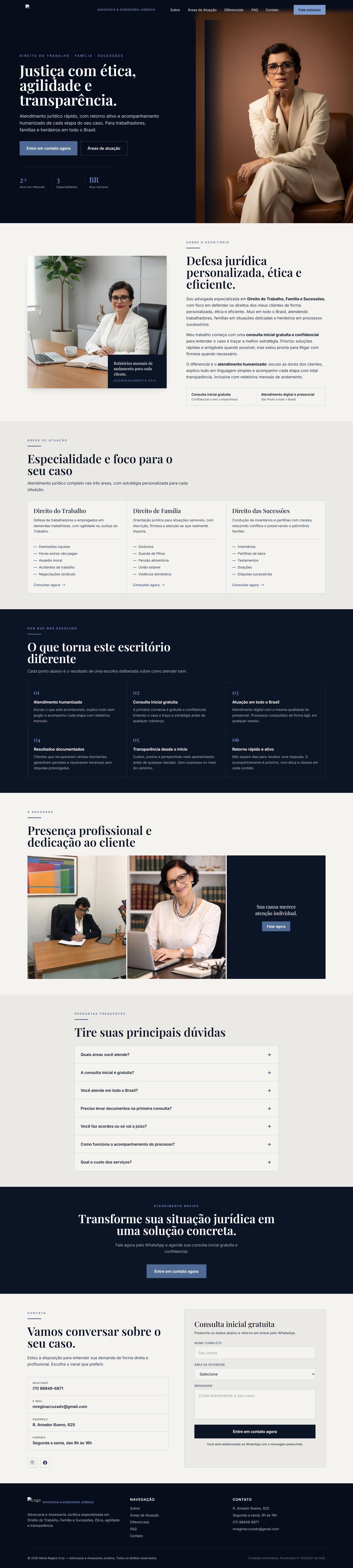 Site da advogada Maria Regina Cruz